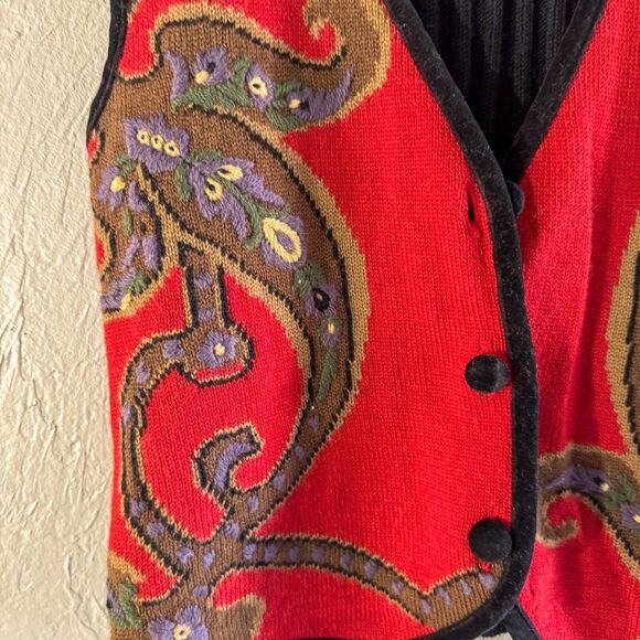 Cambridge Dry Goods Co. 100% Wool Paisley Knit Vest Size XS / S - Picture 2 of 4